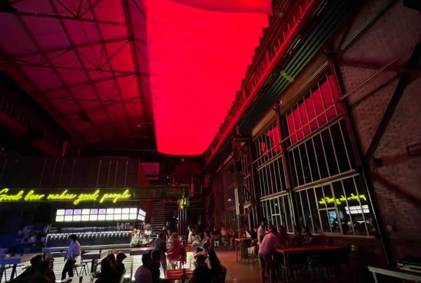 Hall de locomotives dudelange kantin brewery lighting design kinetic light art installation dmx control programming inspiring lighting design