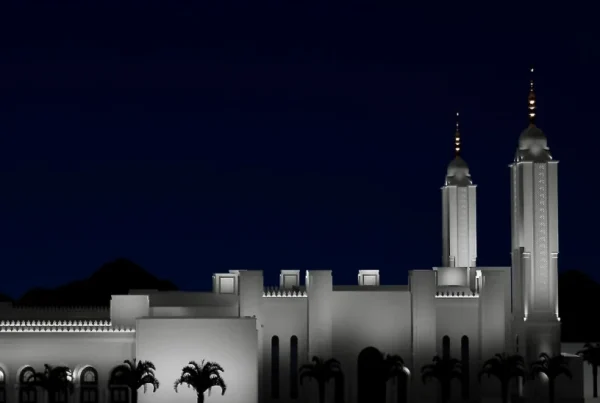 Mosque in KSA facade lighting white marble architecture lighting design renders concept best lighting awards inspiring spiritual spaces gem of arabia