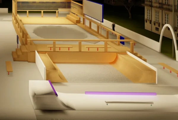 Skatepark in the city urban lighting design playful spaces architectural lighting sports facility light experts outdoor lighting smart cities