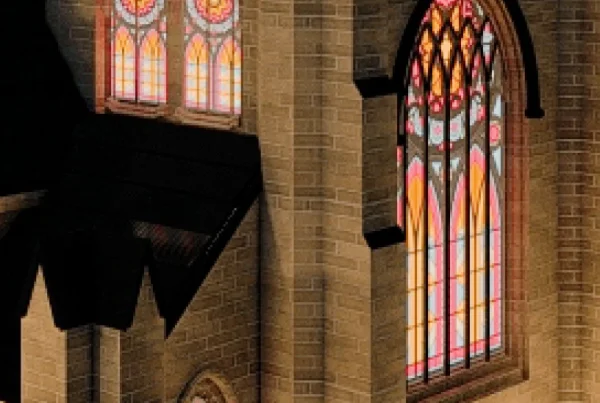 Cathedral church facade lighting urban lighting design architecture facade stained window glass preserving heritage